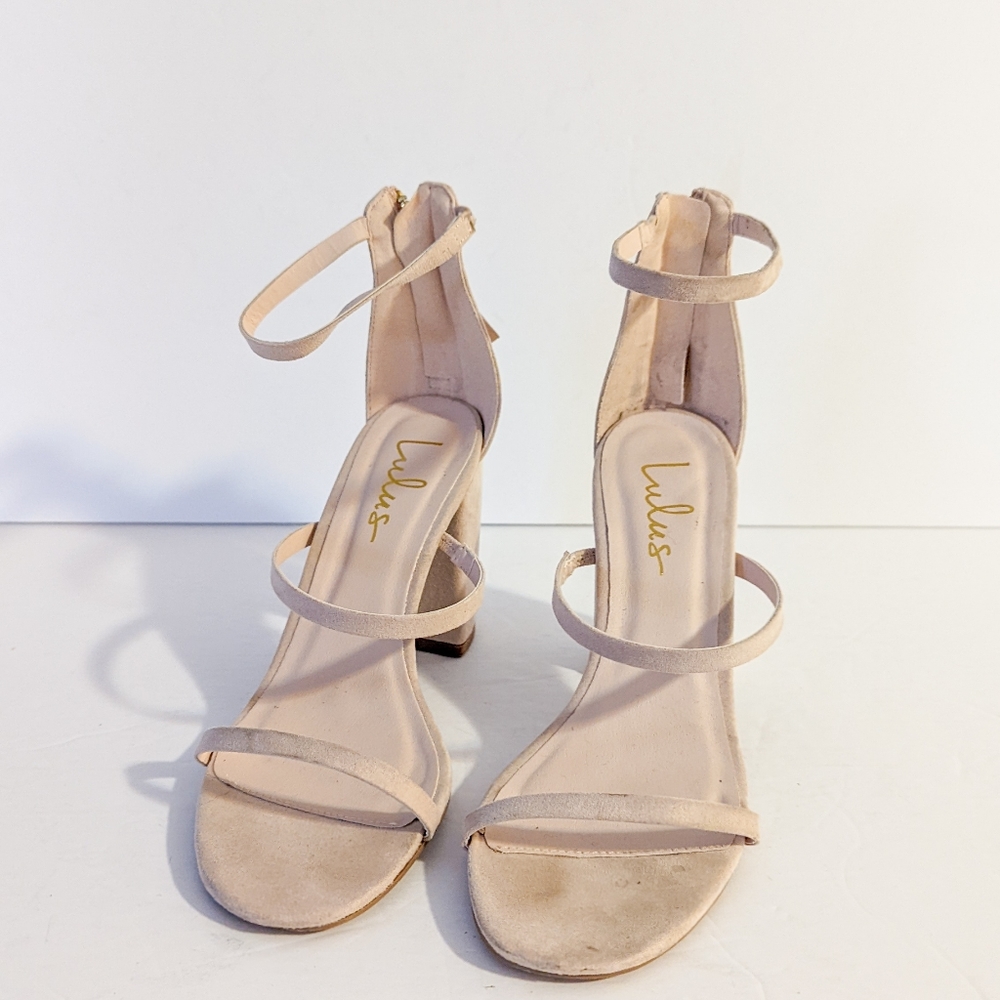 Lulus Heels Suede Sandals, Blush Pink, Size 6